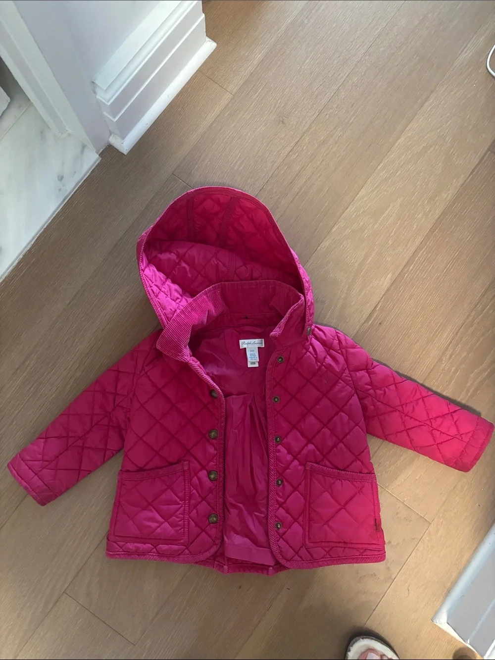 Ralph Lauren Girls Hooded Quilted Puffer Jacket in Bright Pink